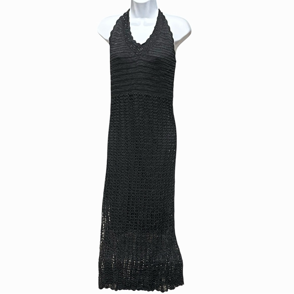 VTG 90s Black Beaded Crochet Dress Kroshetta by Papillon